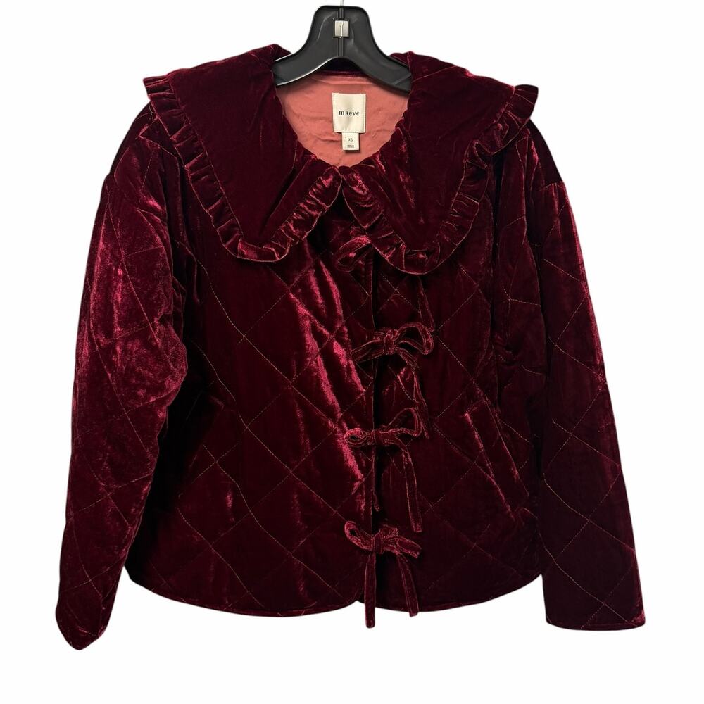 NWT Anthropologie Maeve Hazel Velvet Quilted Jacket Wine XS Whimsigoth Coquette